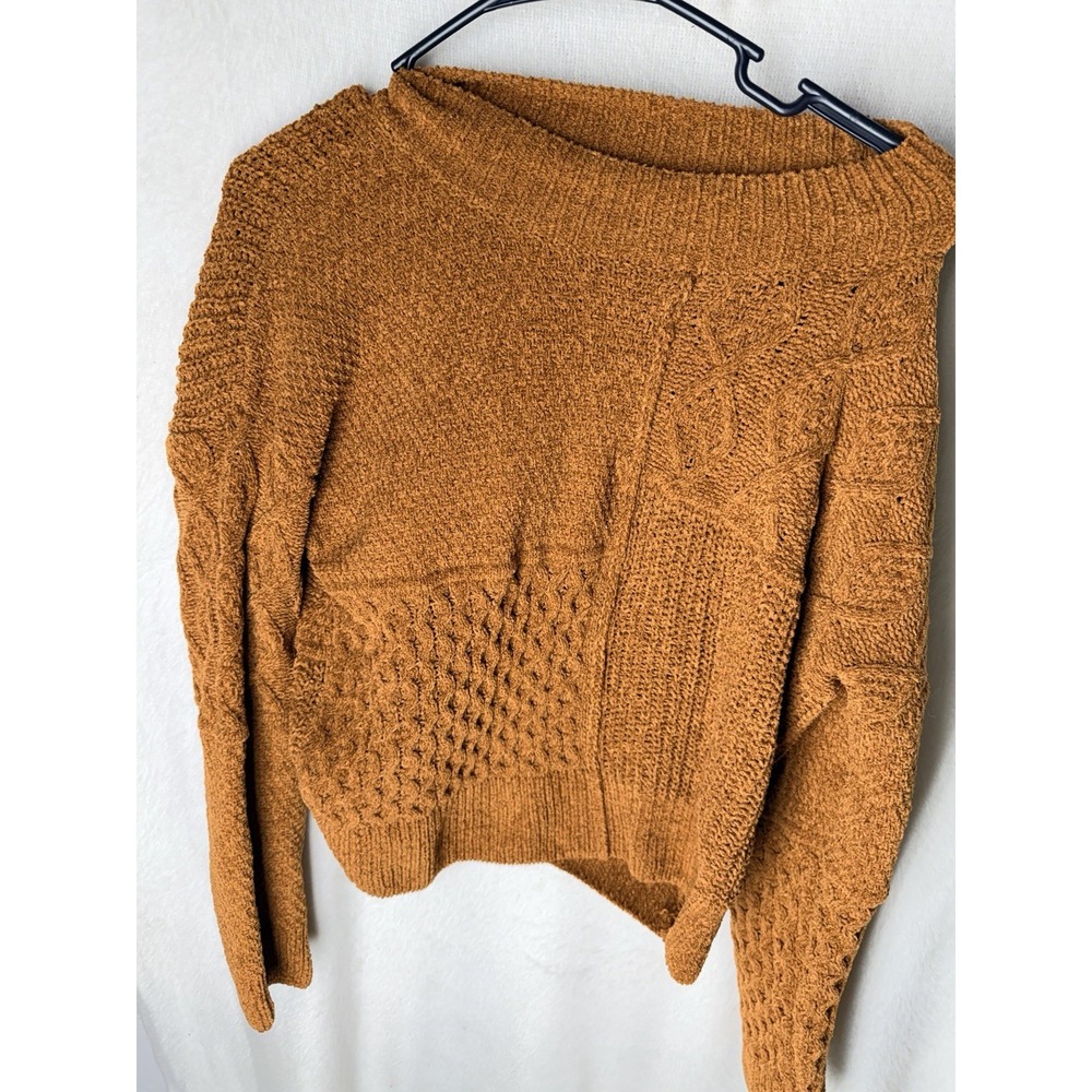 Pink Rose Sweater Womens M Burnt Orange Chenille Cable Knit Boat Neck Cozy Fall